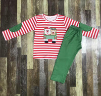 Santa and Rudolph Embroidered Boutique Straight Pants Outfit