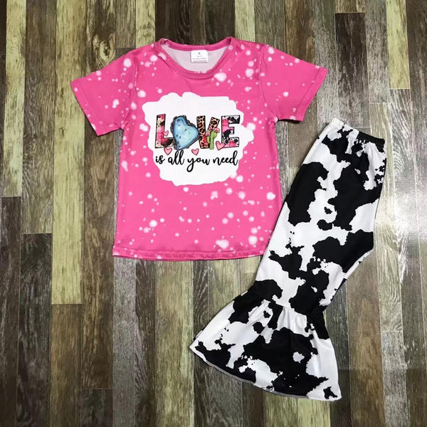 Love is All You Need Cow Print Flare Pants Outfit