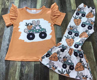 Bunny Monster Truck Easter Flare Pants Outfit