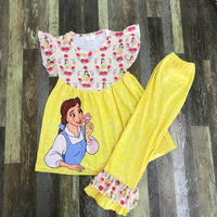 Yellow Belle Beauty Rose Ruffle Pants Outfit