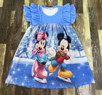 Mickey and Minnie Skating Flutter Sleeve Dress