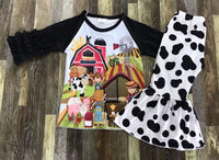 Fun On The Farm Cow Print Flare Pants Outfit