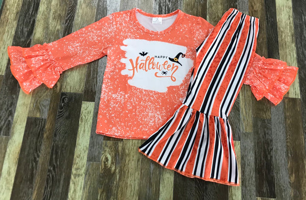 Happy Halloween Splatter Striped Flare Pants Outfit